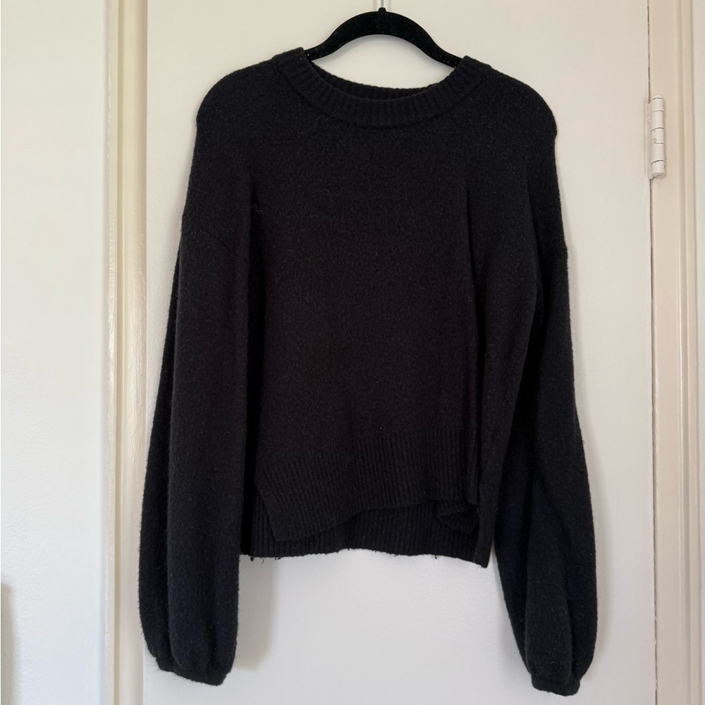Madewell Black Crewneck Balloon-Sleeve Sweater